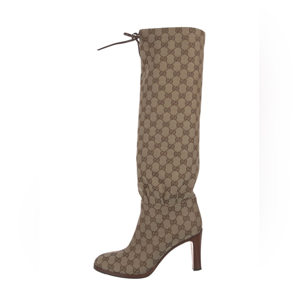 Gucci Brown Heeled Boots with Monogram Print